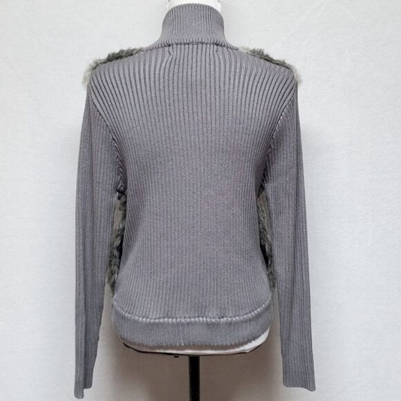 Victoria Harbour Vintage 1990s Faux Fur Ribbed Knit Mock Neck Sweater Jacket - Picture 12 of 14